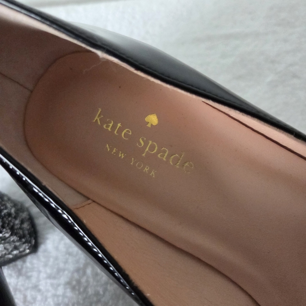 Kate Spade Charlize Glitter Heel Pumps Women's Size 7.5 Patent Leather Black - Picture 10 of 15